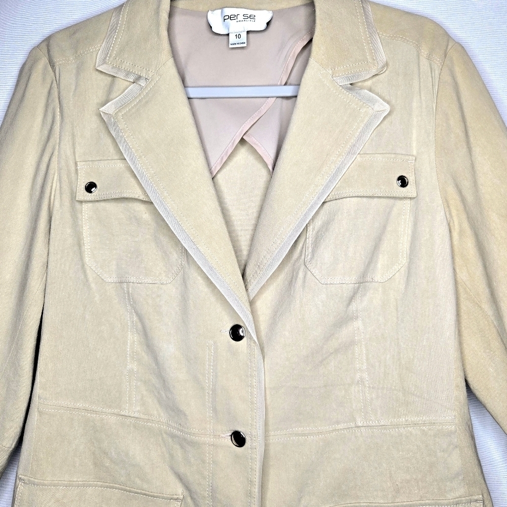 Per Se, by Carlisle Blazer/jacket. Khaki, Size 10. Linen - Picture 4 of 13
